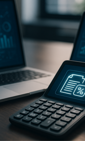 Gráfico representando a Reforma Tributária Digital no Brasil, com ícones de tecnologia e economia simbolizando inovação fiscal e transformação digital no sistema tributário.